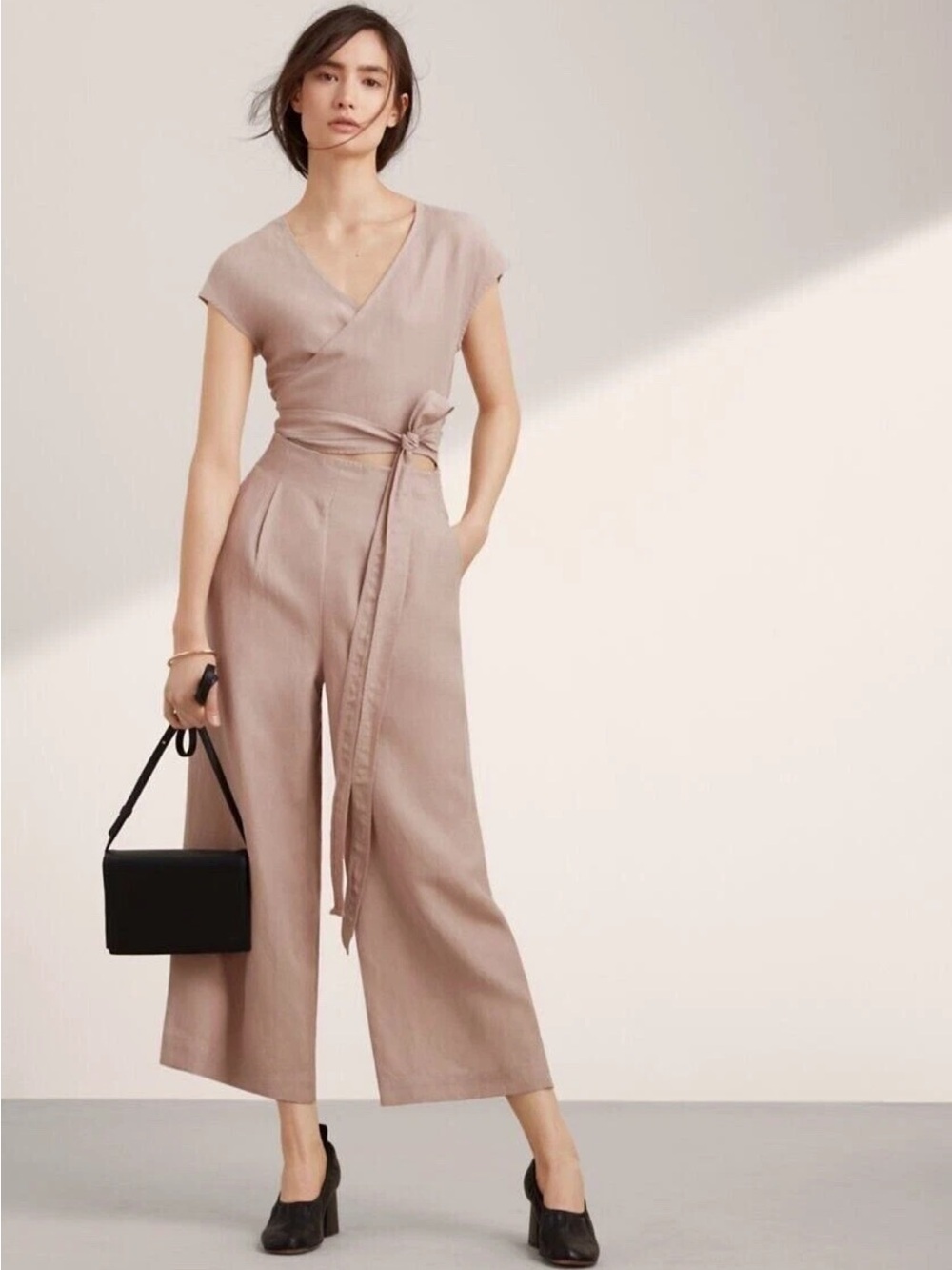 Aritzia | S | Taupe Wrap-Front Wide-Leg Jumpsuit - Picture 5 of 8